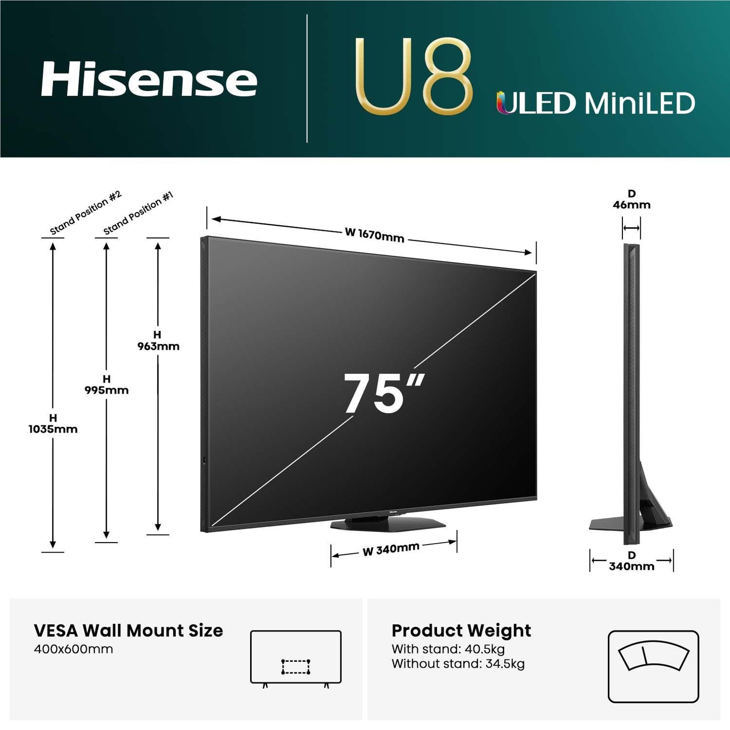 Hisense 75" U8QAU 4K ULED Mini-LED Smart TV [2025]