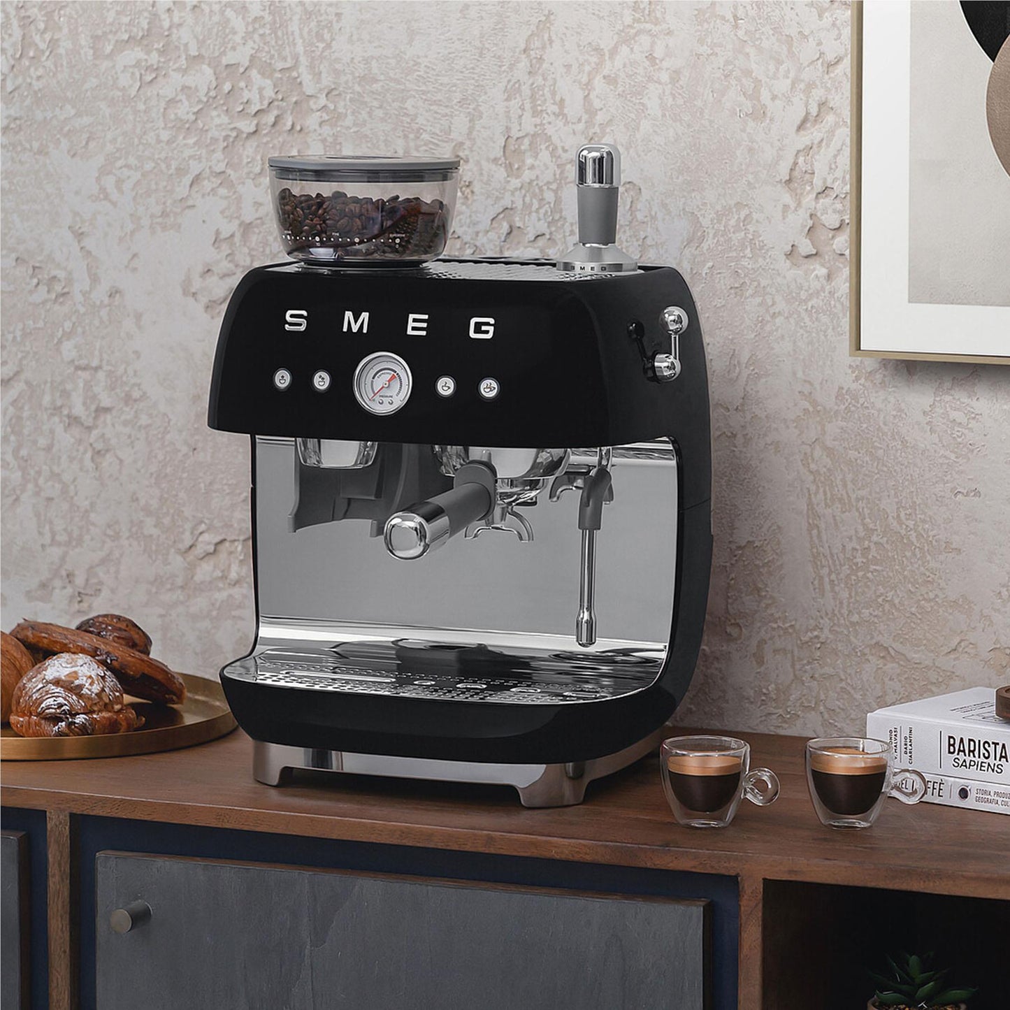 Smeg 50's Style Espresso Manual Coffee Machine with Grinder (Black)