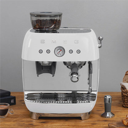 Smeg 50's Style Espresso Manual Coffee Machine with Grinder (White)