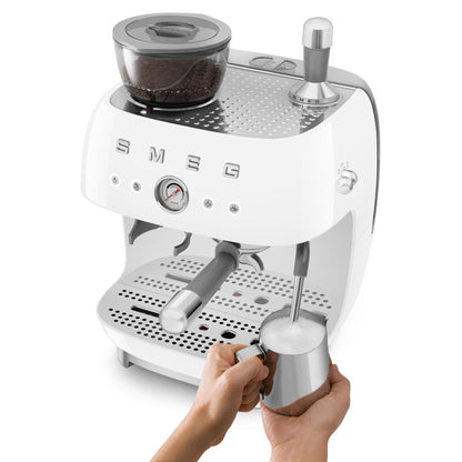 Smeg 50's Style Espresso Manual Coffee Machine with Grinder (White)