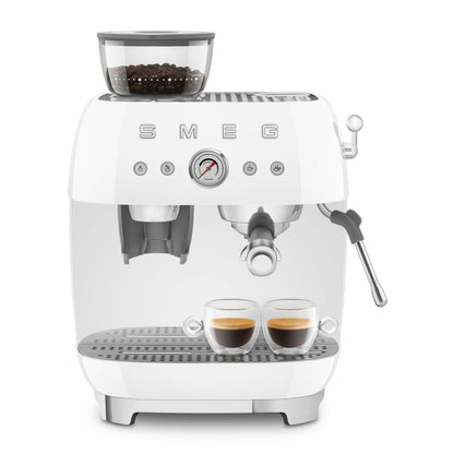 Smeg 50's Style Espresso Manual Coffee Machine with Grinder (White)