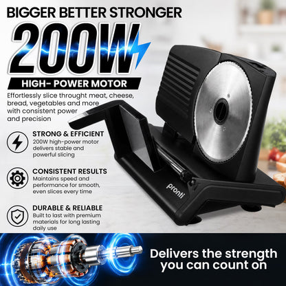 Pronti Electric Deli and Food Slicer 200W with 2 Blades - Black