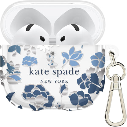 Kate Spade Protective Case for AirPods 4th Gen (Flowerbed Blue/Silver)
