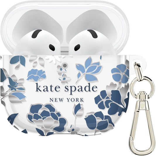 Kate Spade Protective Case for AirPods 4th Gen (Flowerbed Blue/Silver)