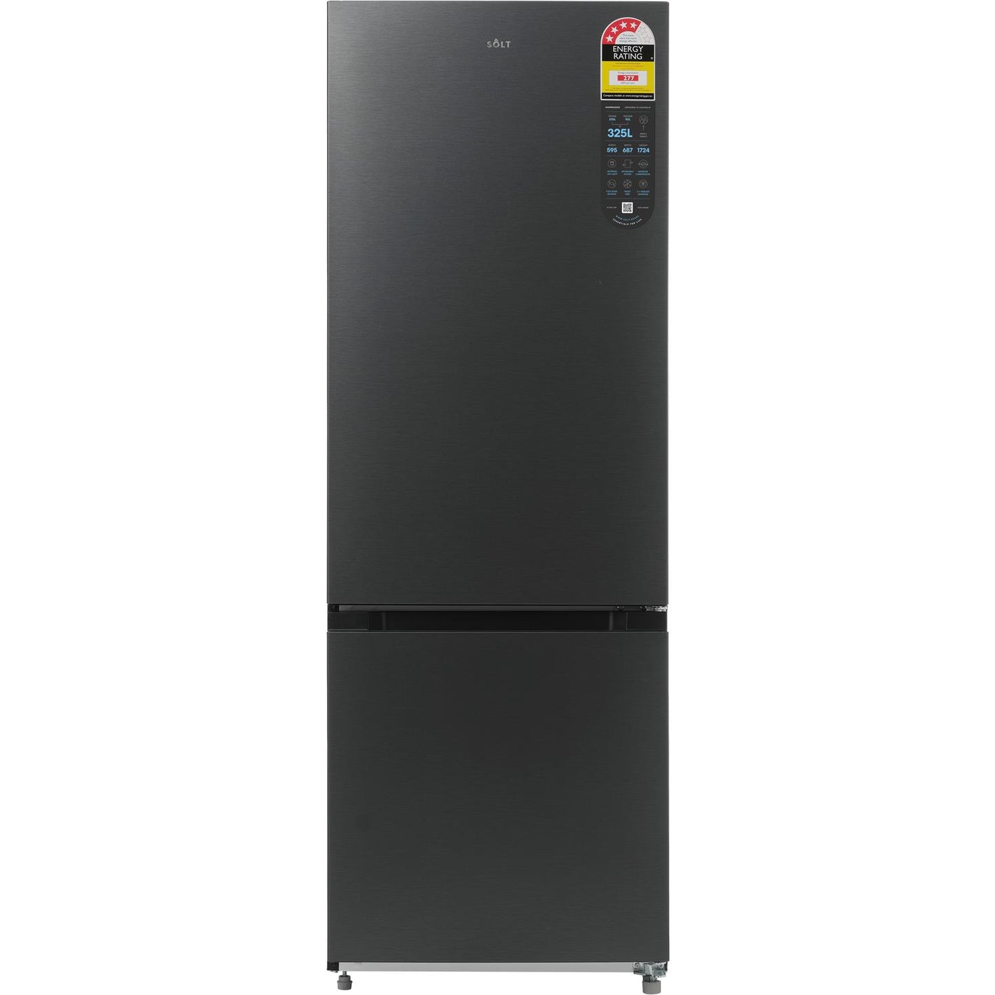 Solt GGSBM325DS 325L Bottom Mount Fridge (Dark Silver)