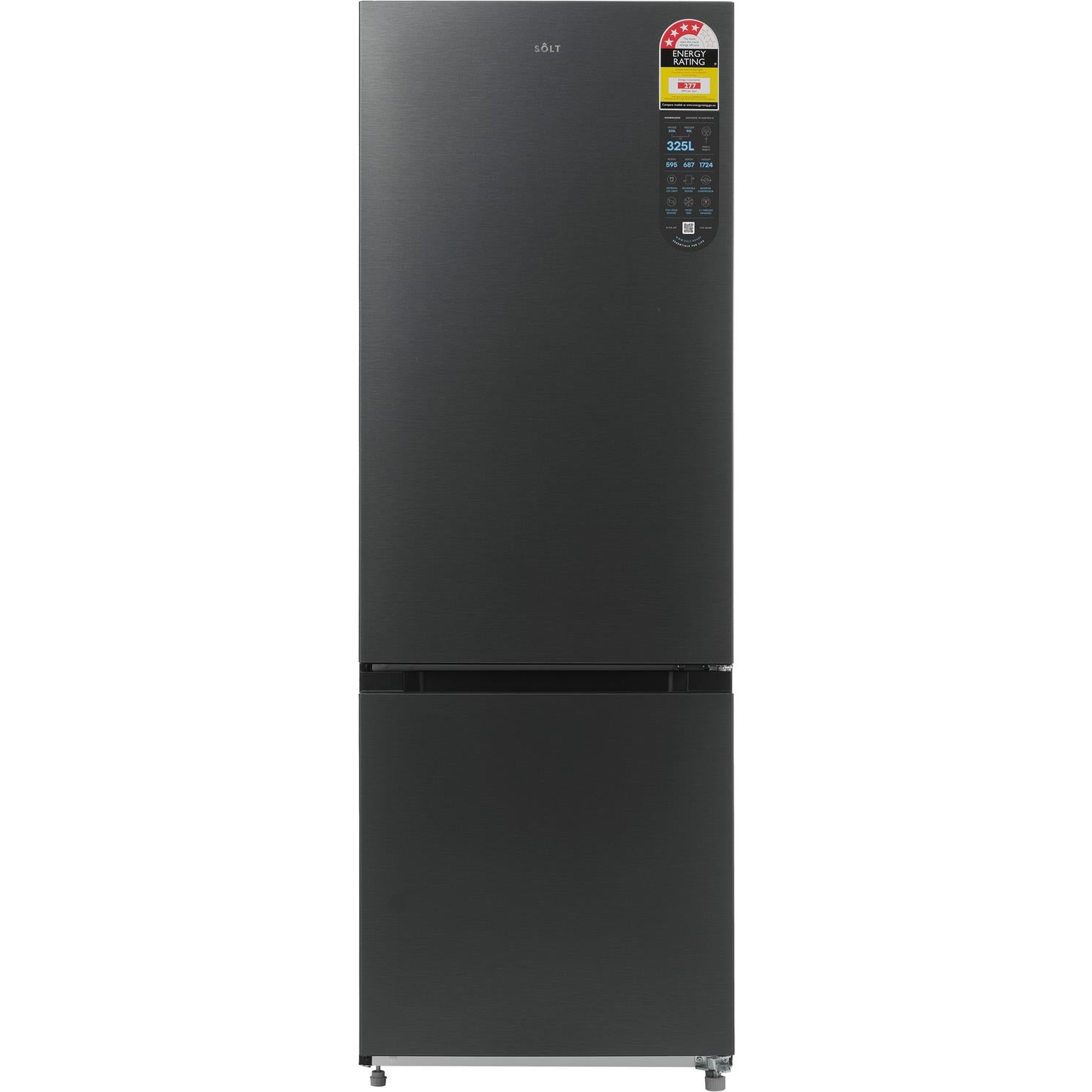 Solt GGSBM325DS 325L Bottom Mount Fridge (Dark Silver)