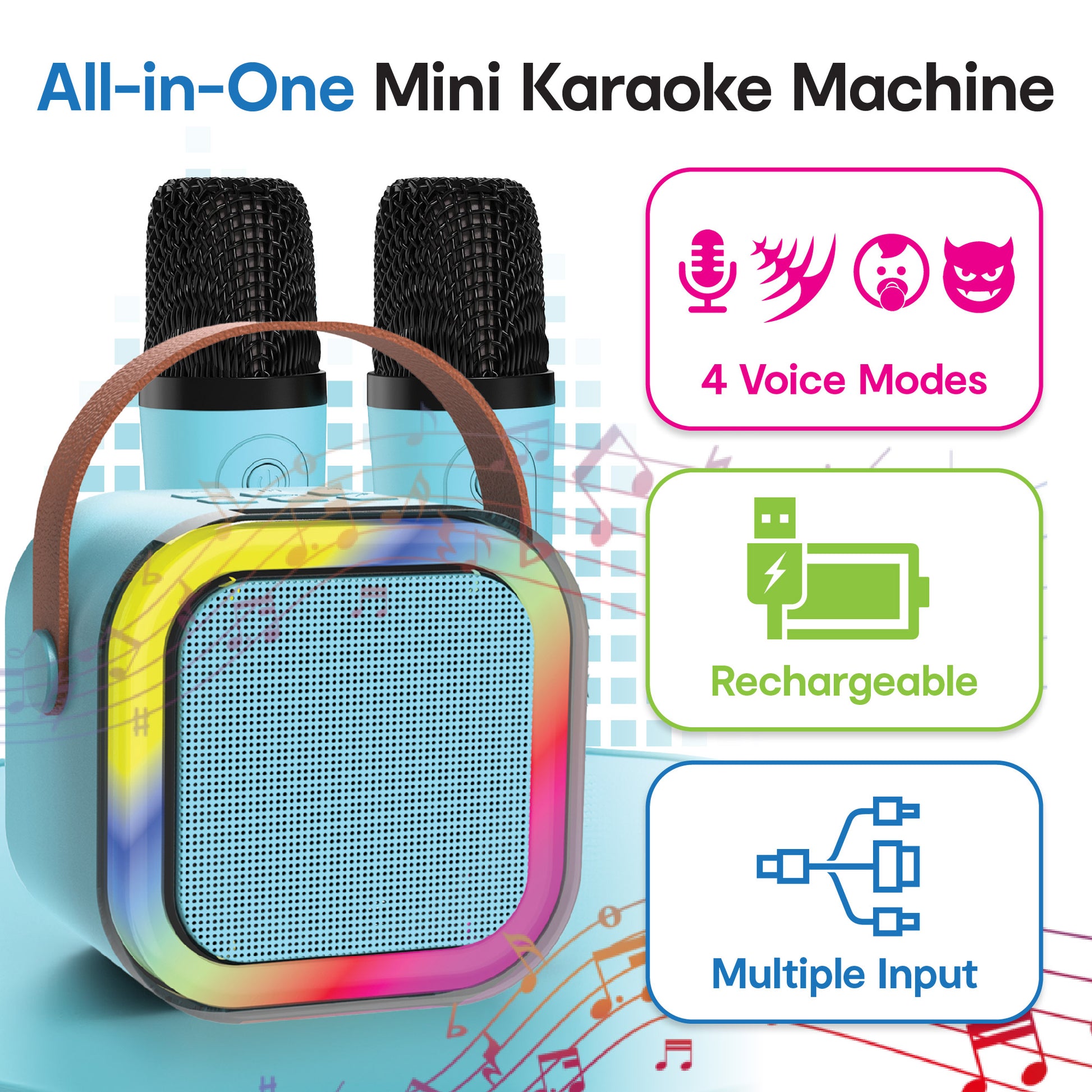 Laser Mini Bluetooth Karaoke Speaker with Dual Wireless Mics (Blue)