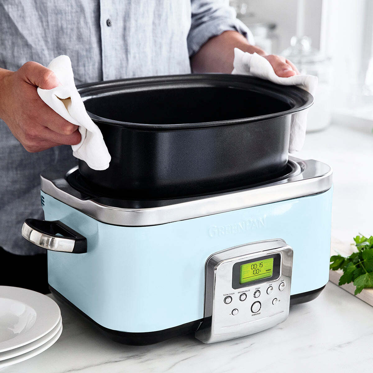 GreenPan Elite Blue Haze Electric Slow Cooker 230V 2200W Home Kitchen Cookware