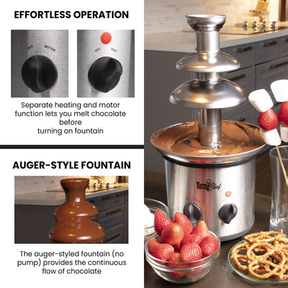 Total Chef 3 Tier Chocolate Fondue Fountain 680g Capacity, Stainless Steel