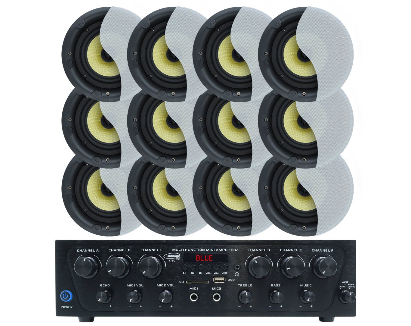 Weconic 8" Ceiling Speaker Package with 480W Multi-Zone Bluetooth Amplifier