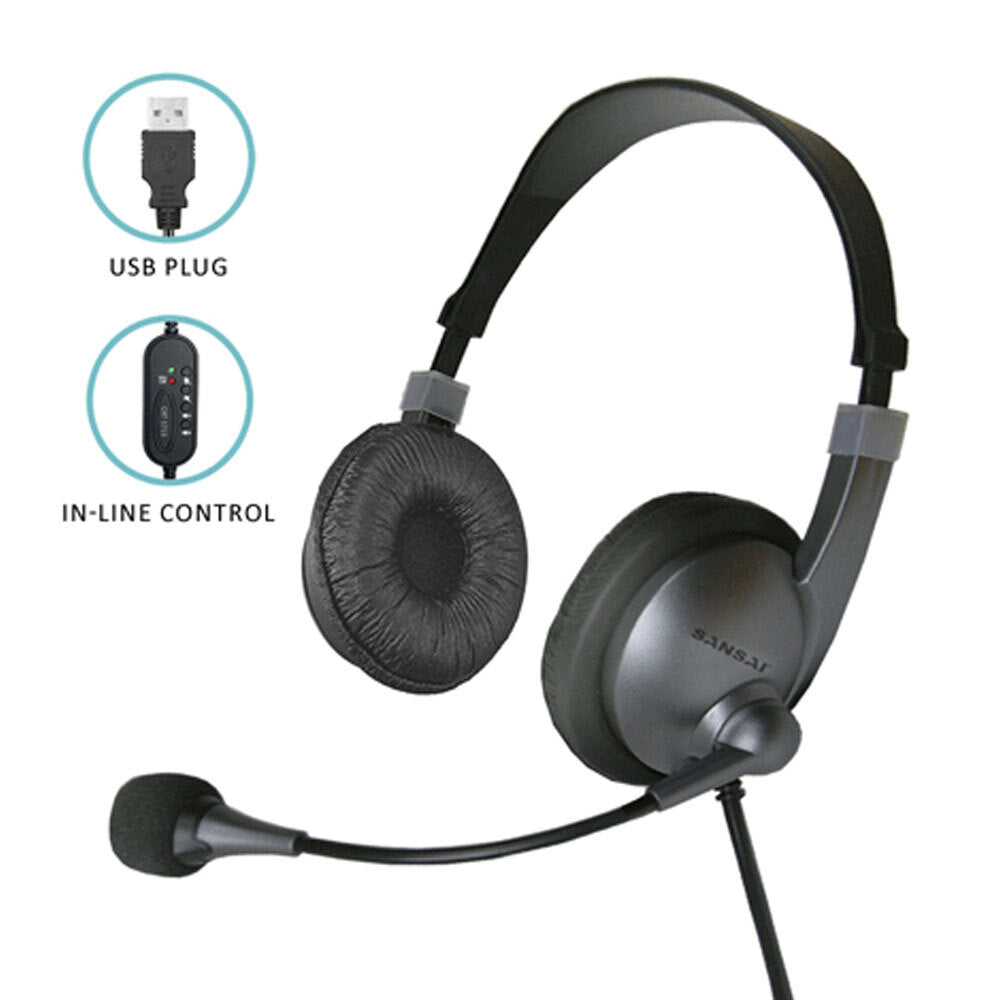 Sansai USB On Ear Headset with Microphone (Black)
