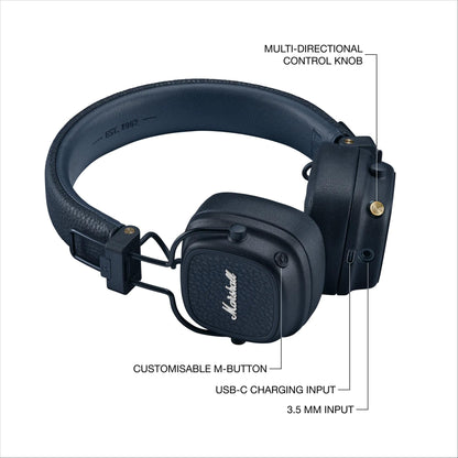 Marshall MAJOR V Wireless On-Ear Bluetooth Headphones (Midnight Blue)