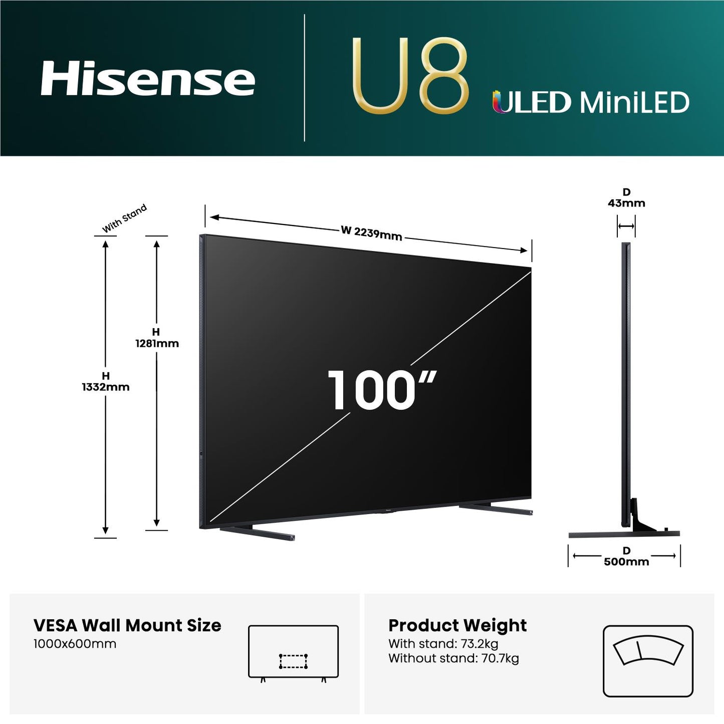 Hisense 100" U8QAU ULED MiniLED  4K QLED Smart TV [2025]