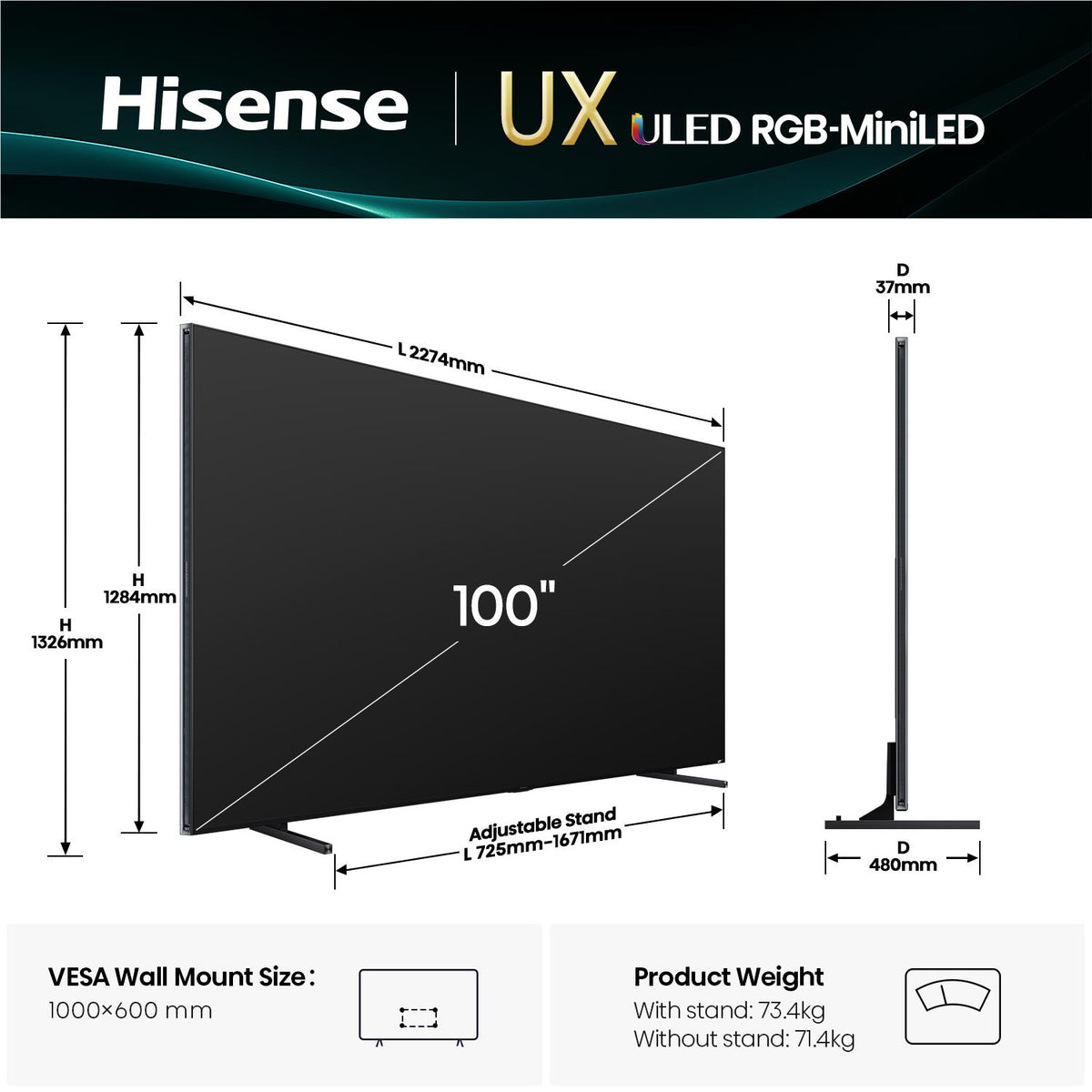 Hisense 100" UX ULED 4K UHD RGB Mini-LED Smart TV [2025]