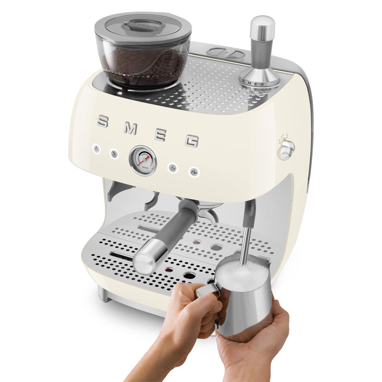 Smeg 50's Style Espresso Manual Coffee Machine with Grinder (Cream)
