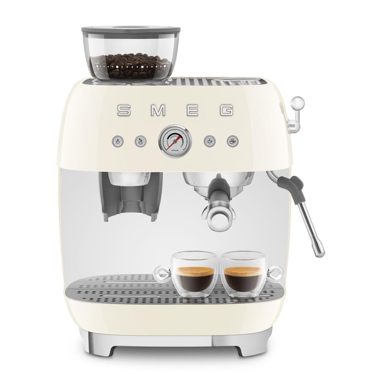 Smeg 50's Style Espresso Manual Coffee Machine with Grinder (Cream)