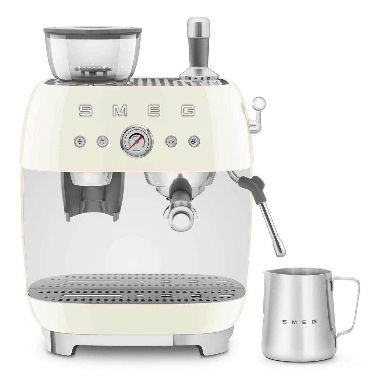 Smeg 50's Style Espresso Manual Coffee Machine with Grinder (Cream)