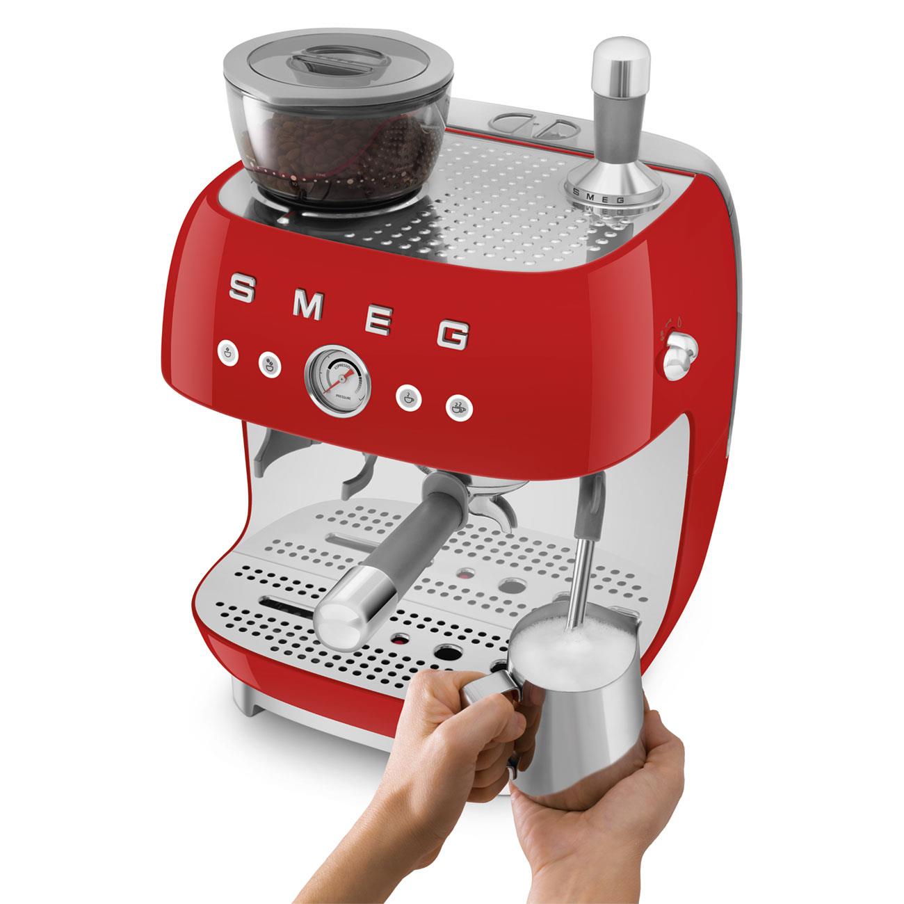 Smeg 50's Style Espresso Manual Coffee Machine with Grinder (Red)