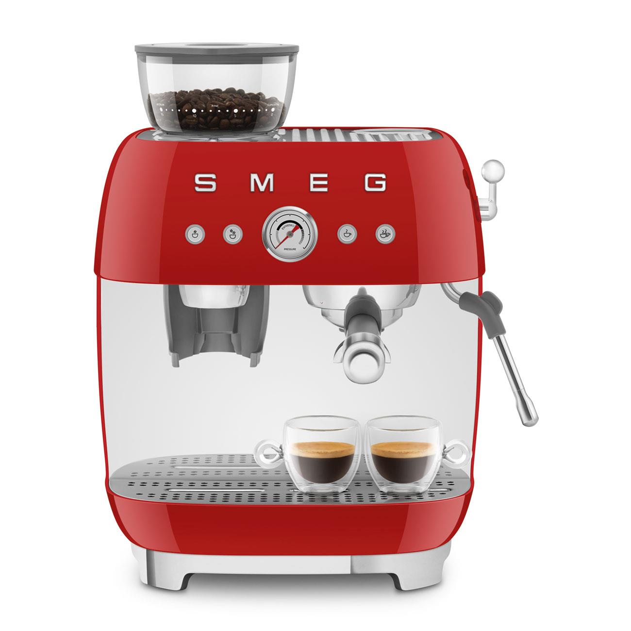 Smeg 50's Style Espresso Manual Coffee Machine with Grinder (Red)