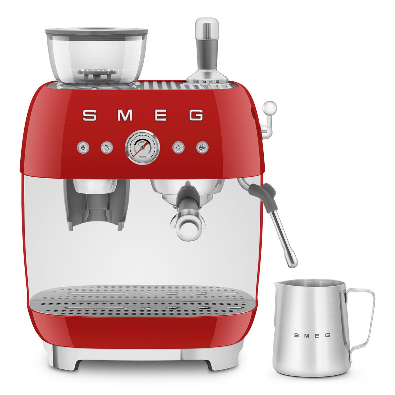 Smeg 50's Style Espresso Manual Coffee Machine with Grinder (Red)