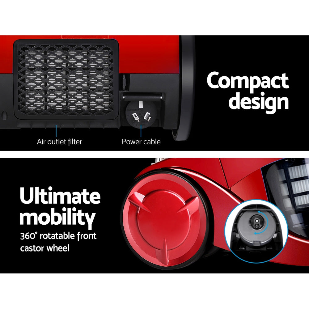 Devanti 2200W Multi-cyclonic Bagless Vacuum Cleaner Pet Hair (Red)