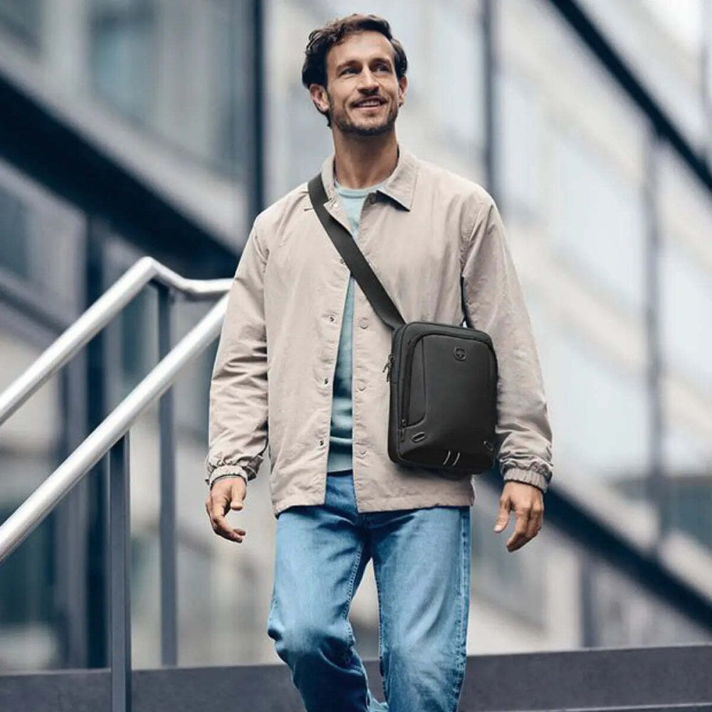 Wenger XE Crossbody Bag With 11 Inch Tablet Pocket Recycled PET Polyester Black.
