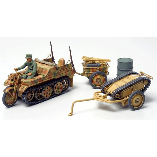 Tamiya 1/48 Sd.Kfz.2 Kleines Kettenkraftrad with Infantry Cart and Goliath Demolition Vehicle