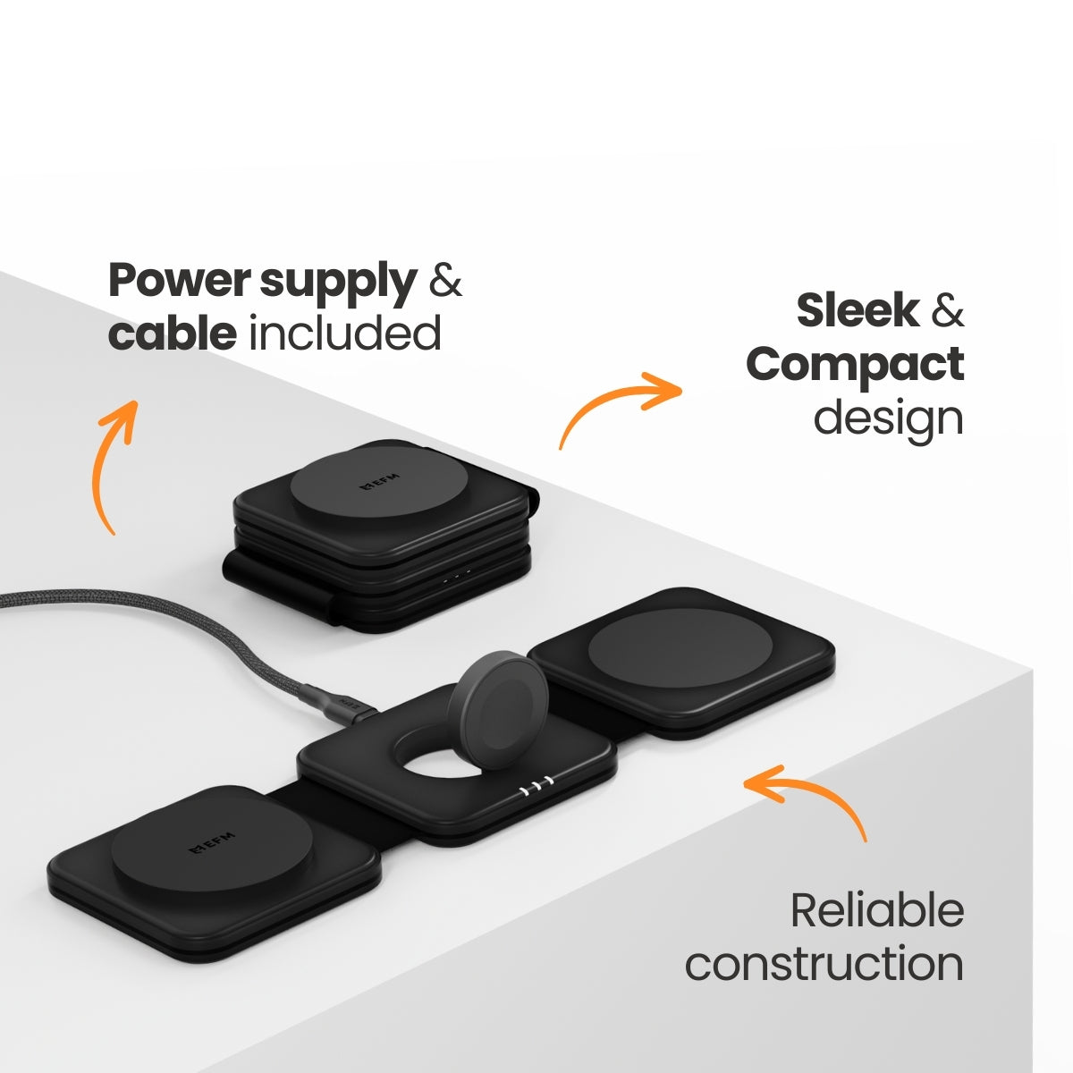EFM Flux Travel 3 in 1 Wireless Charger with 20W Wall Charger