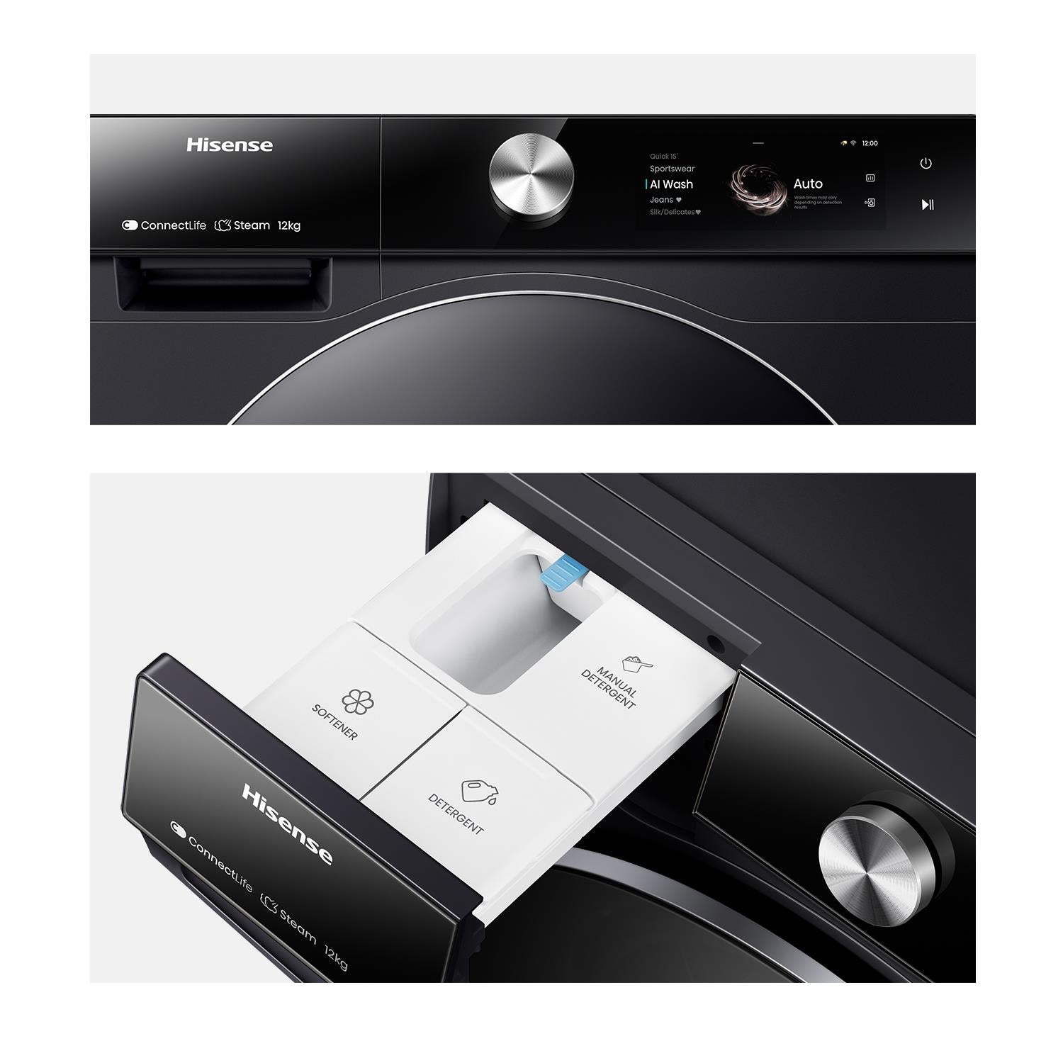 Hisense HWF9S1214BX Series 9S 12kg TFT Front Load Washer (Charcoal Black)