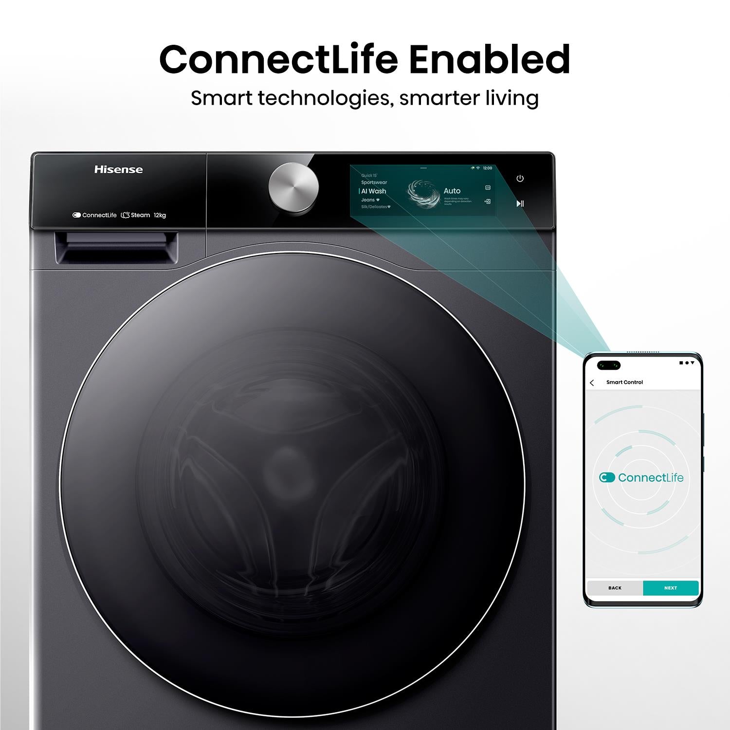 Hisense HWF9S1214BX Series 9S 12kg TFT Front Load Washer (Charcoal Black)