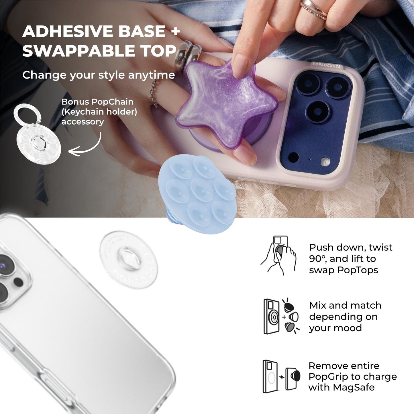 PopSockets PopTop Phone Grip/Holder Suction (Frost)