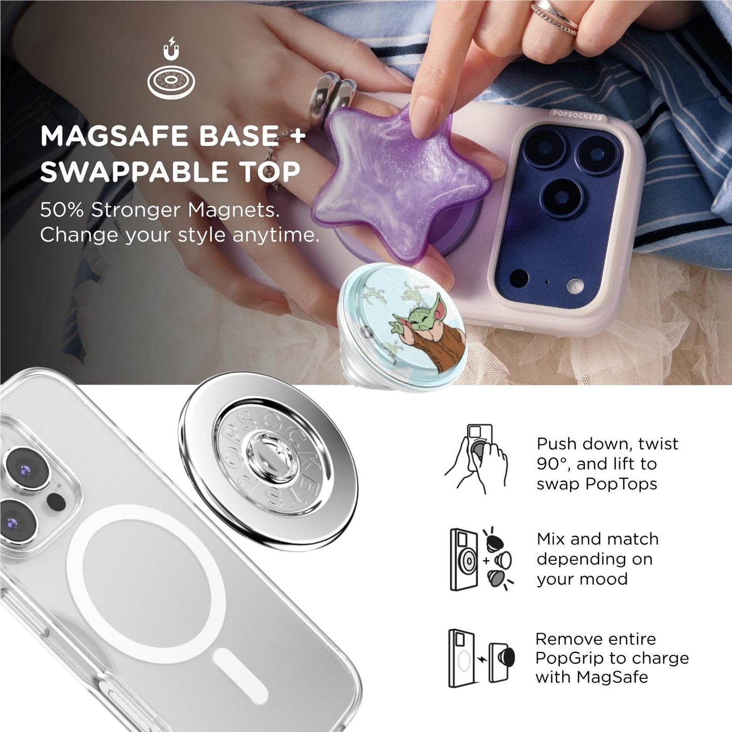 Mandalorian X PopSockets PopGrip MagSafe Phone Grip/Stand with Swappable Top (Tidepool Force Snack)