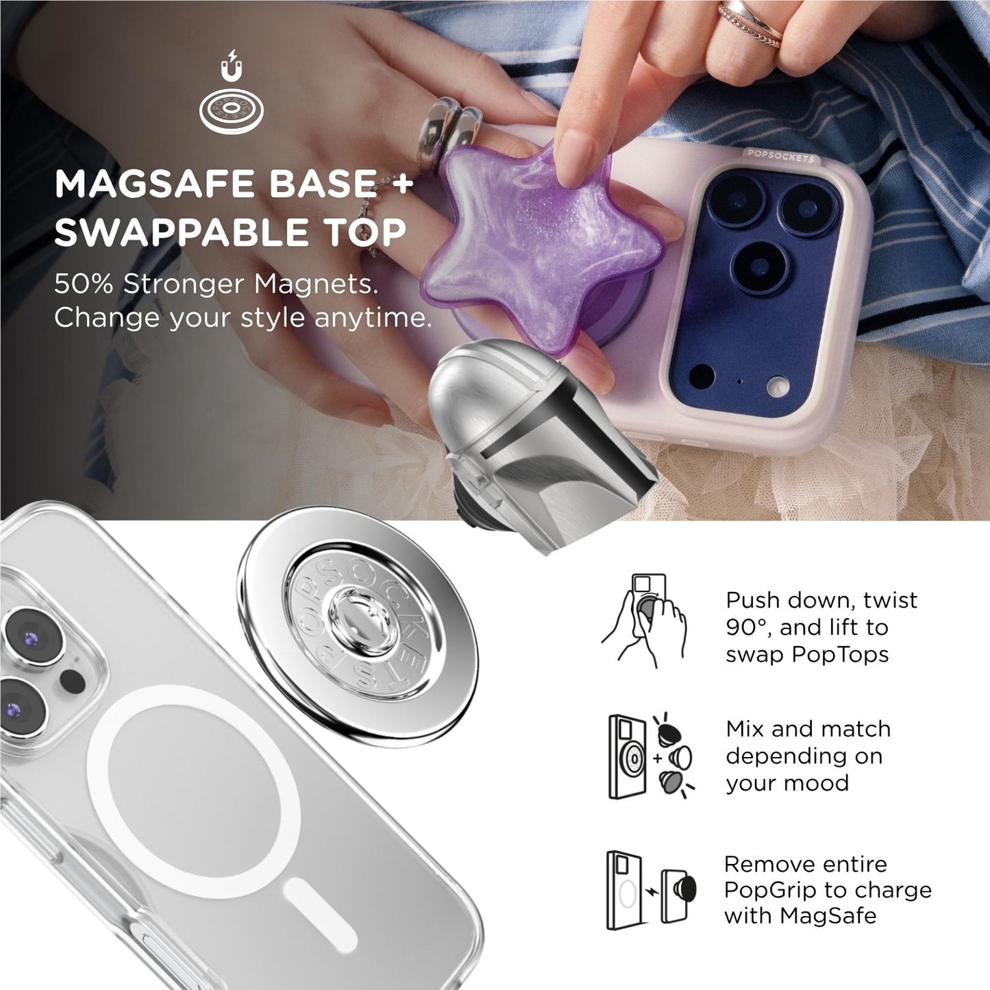 Mandalorian X PopSockets PopGrip MagSafe Phone Grip/Stand with Swappable Top (Mando Helmet)