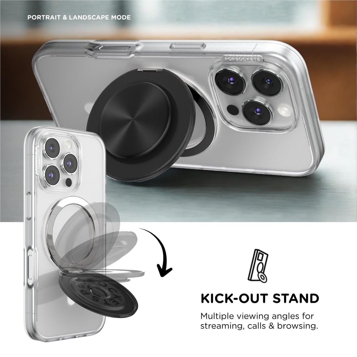 PopSockets PopGrip MagSafe Phone Grip/Stand with Swappable Top Kickout (Alum Radial Black)