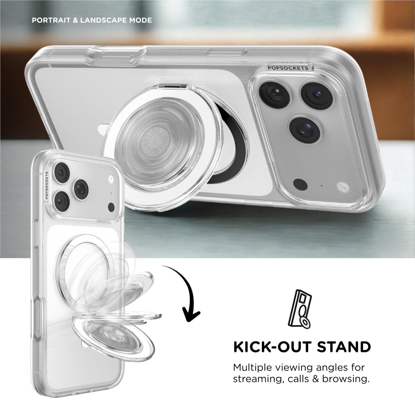 PopSockets PopGrip MagSafe Phone Grip/Stand with Swappable Top Kickout (Clear)
