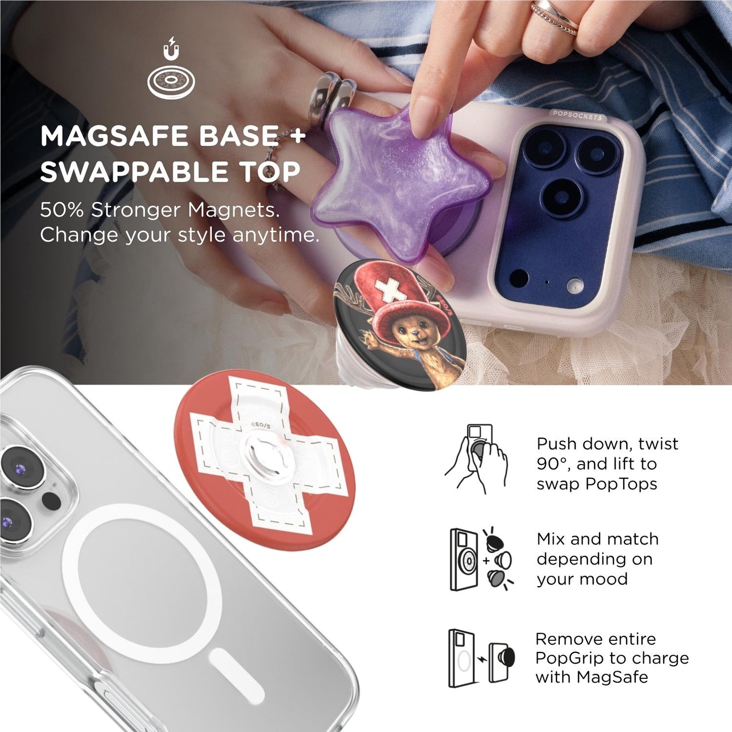 One Piece X PopSockets PopGrip MagSafe Phone Grip/Stand with Swappable Top (Chopper)