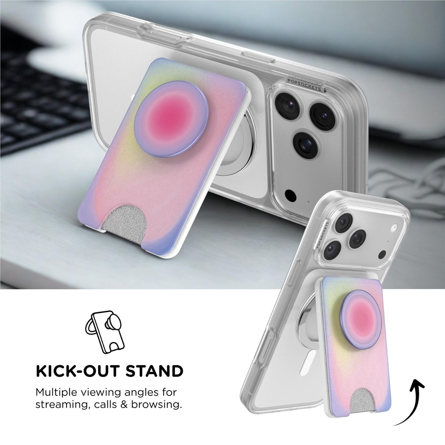PopSockets PopWallet+ MagSafe Kick-Out Phone Wallet and Stand (Aura)