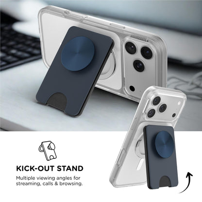 PopSockets PopWallet+ MagSafe Kick-Out Phone Wallet and Stand (Alum Radial Navy)