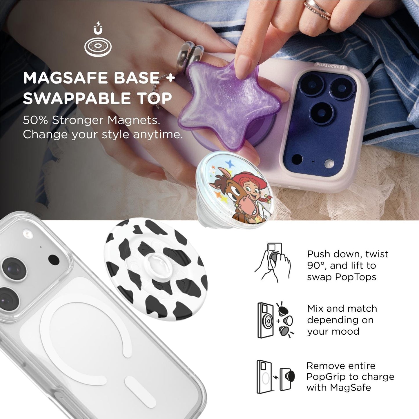 Toy Story X PopSockets PopGrip MagSafe Phone Grip/Stand with Swappable Top (Tidepool Jessie)
