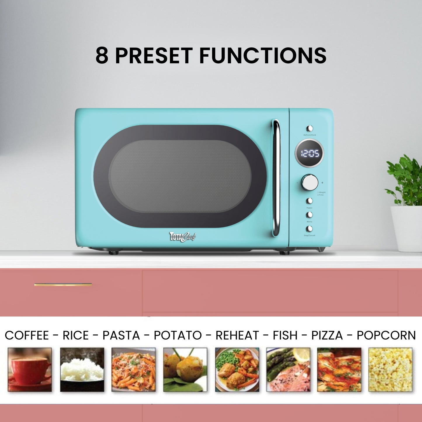 Total Chef Retro Microwave 20L Blue