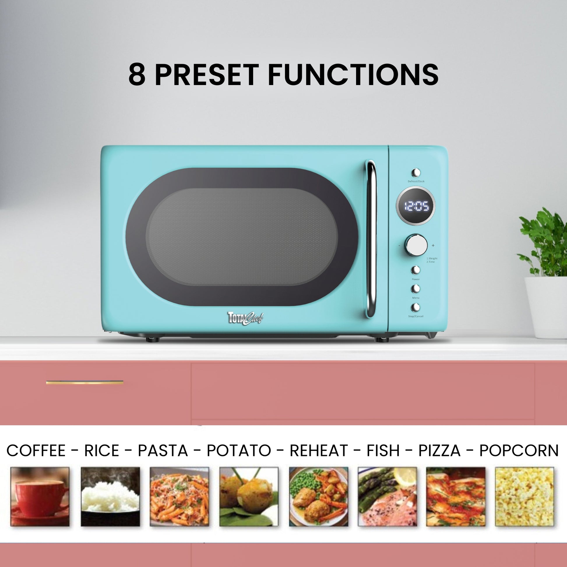 Total Chef Retro Microwave 20L Blue