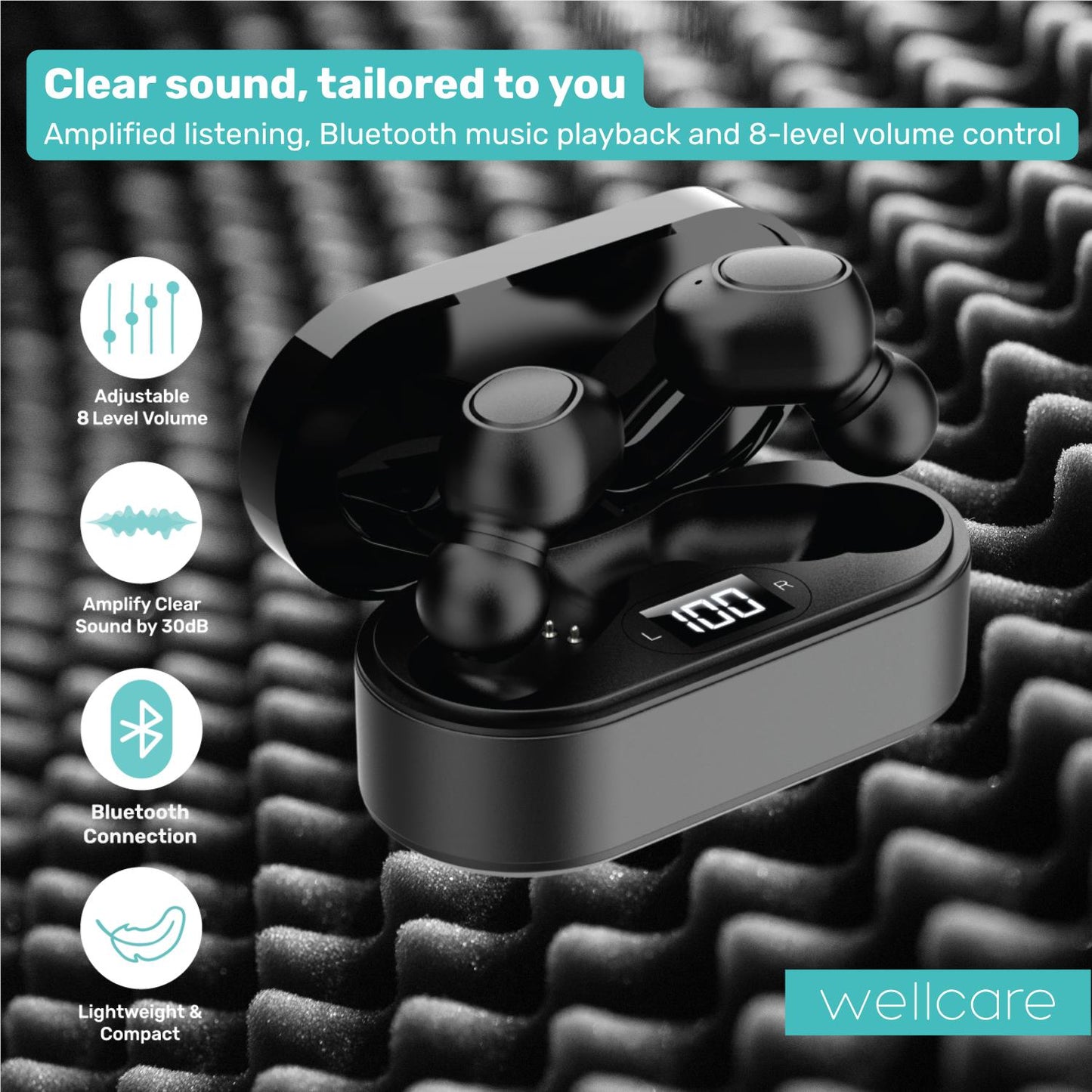 Wellcare TWS Sound Amplified Earbuds (Black)