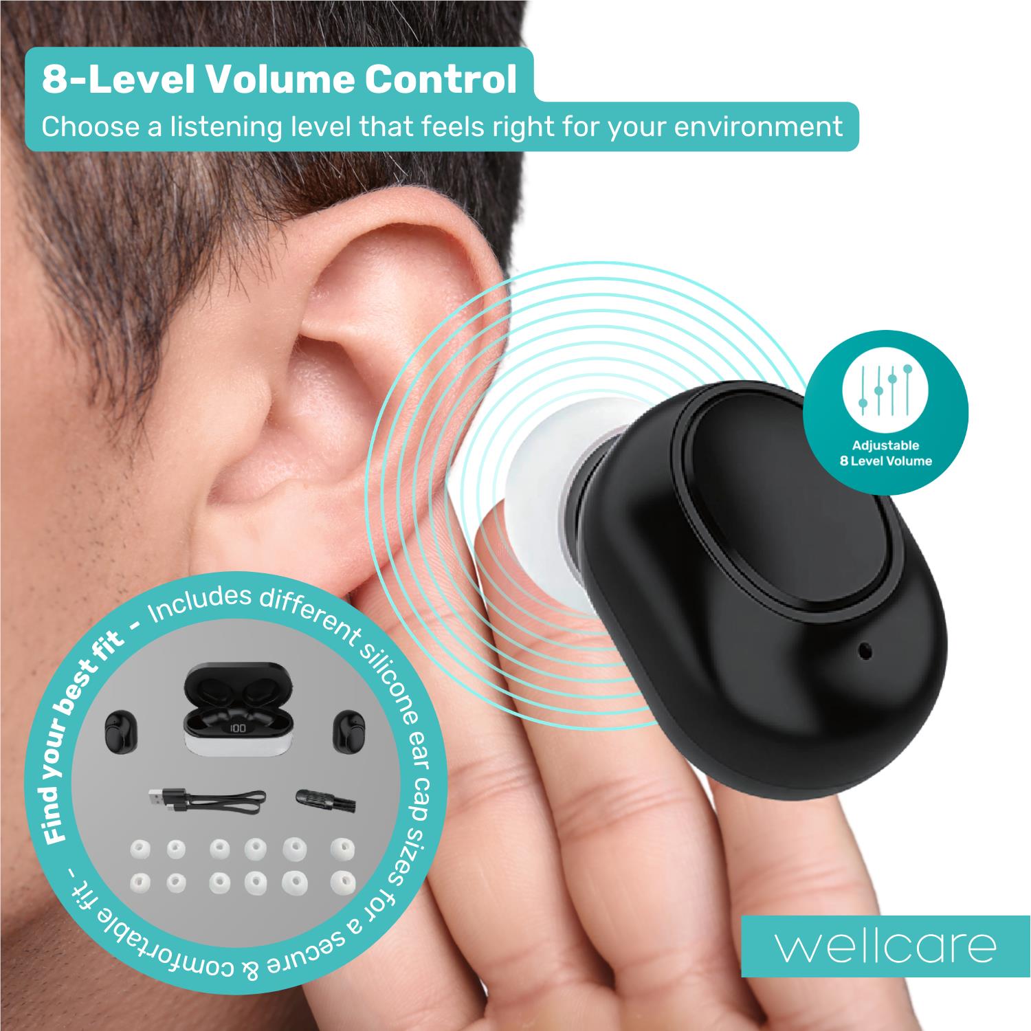 Wellcare TWS Sound Amplified Earbuds (Black)