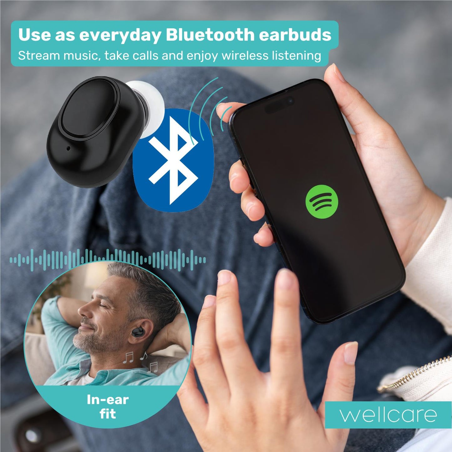 Wellcare TWS Sound Amplified Earbuds (Black)