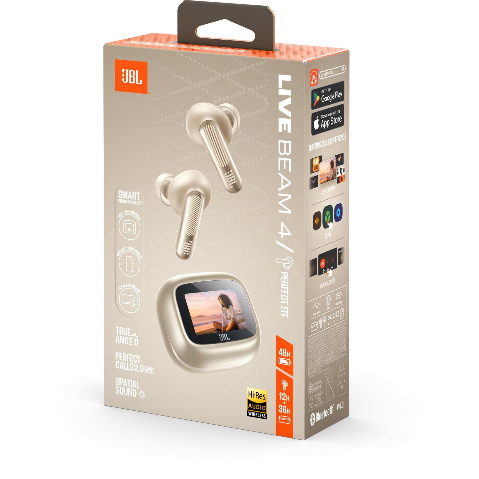 JBL Live Beam 4 TWS Adaptive Noise Cancelling Earbuds (Champagne)