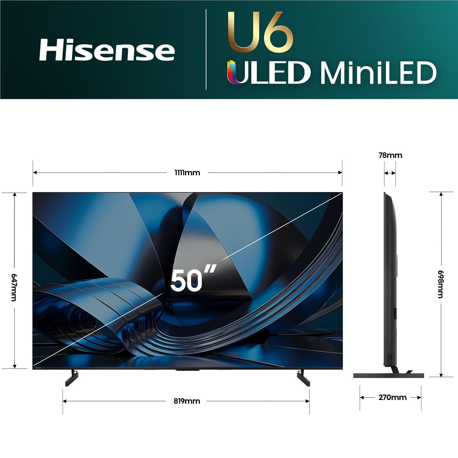 Hisense 50" U6SAU Mini-LED Hi-QLED 4K Smart AI TV [2026]