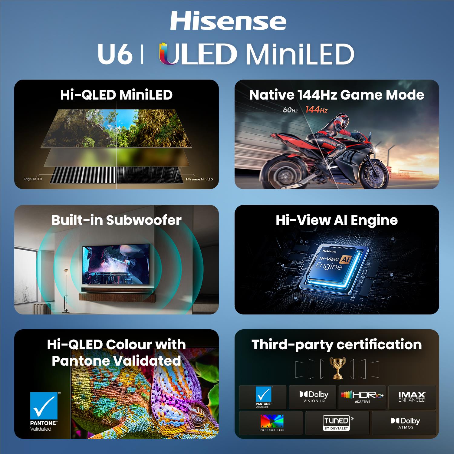 Hisense 85" U6SAU Mini-LED Hi-QLED 4K Smart AI TV [2026]