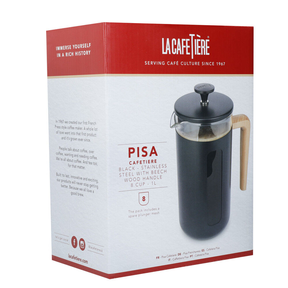 La Cafetiere Pisa 8-Cup 1L Stainless Steel/Glass Coffee French Press (Black)