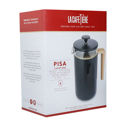 La Cafetiere Pisa 8-Cup 1L Stainless Steel/Glass Coffee French Press (Black)