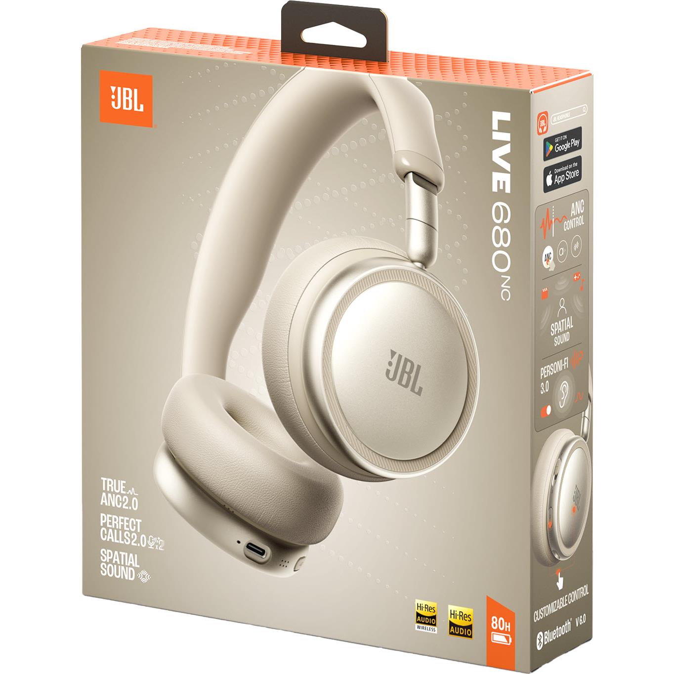 JBL Live 680NC Wireless Noise Cancelling On-ear Headphones (Champagne)